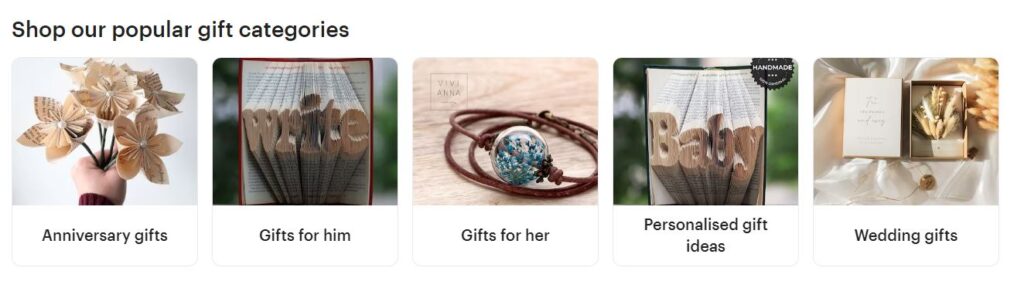 Categories on Etsy’s Homepage